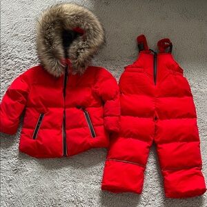 Red Fur-Trimmed Winter Jacket and Pants Set